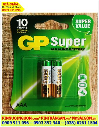 Pin GP SUPER 24AUOJ-2U2; Pin Alkaline 1.5v AAA GP SUPER 24AUOJ-2U2 chính hãng _Vỉ 2viên